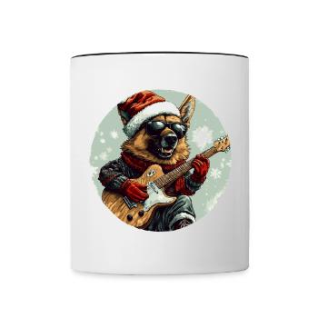 Schäferhund Hund Weihnachten Rocker Gitarre - Tasse zweifarbig - Weiß/Schwarz - Vorne