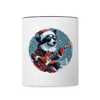 Border Collie Hund Weihnachten Rocker Gitarre - Tasse zweifarbig - Weiß/Schwarz - Vorne