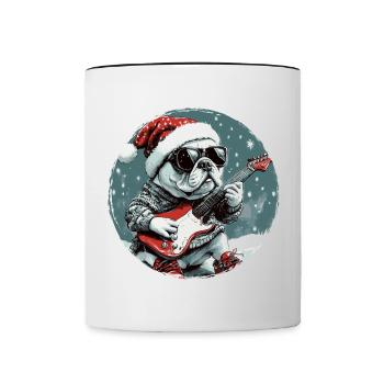 Französische Bulldogge Hund Weihnachten Rocker Git - Tasse zweifarbig - Weiß/Schwarz - Vorne