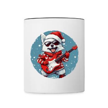 Akita Hund Weihnachten Rocker Gitarre - Tasse zweifarbig - Weiß/Schwarz - Vorne