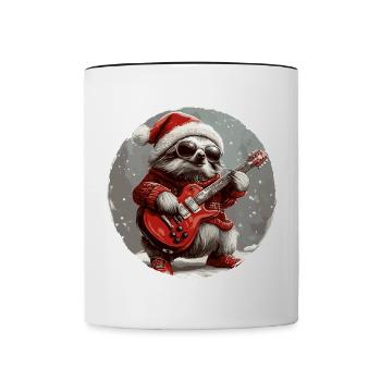 Faultier Weihnachten Rocker Gitarre - Tasse zweifarbig - Weiß/Schwarz - Vorne