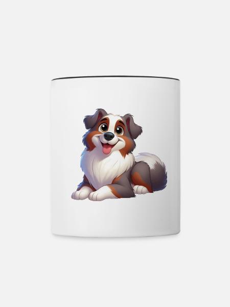 Australischer Schäferhund - Tasse zweifarbig - Weiß/Schwarz