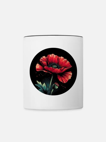Mohnblume rot - Tasse zweifarbig - Weiß/Schwarz
