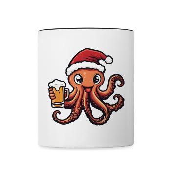 Octopus Christmas Beer Funny - Contrasting Mug - white/black - Front