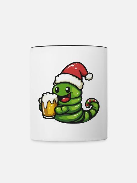 Wurm Weihnachten Bier Lustig - Tasse zweifarbig - Weiß/Schwarz
