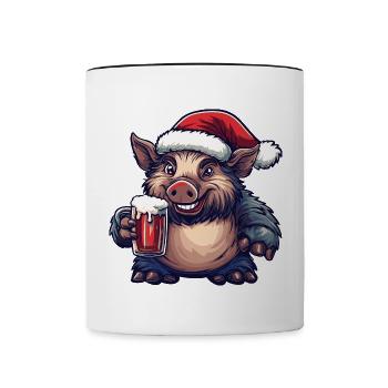 Pig Christmas Beer Funny Wild Boar - Contrasting Mug - white/black - Front