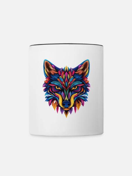 Bunte Wolf Illustration - Tasse zweifarbig - Weiß/Schwarz