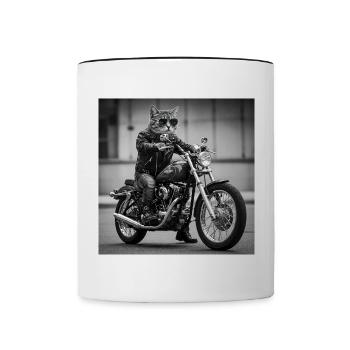 Rock Biker Cat: Cooles und originelles Design - Tasse zweifarbig - Weiß/Schwarz - Vorne