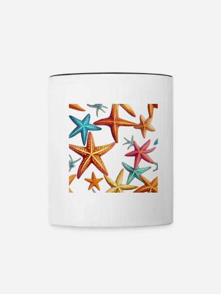 Farbenfrohe Seesterne - Tasse zweifarbig - Weiß/Schwarz