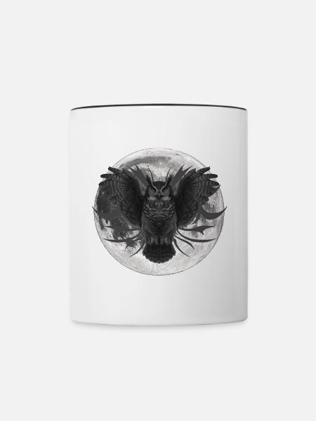 Monde Eulen Design in Graustufen - Tasse zweifarbig - Weiß/Schwarz