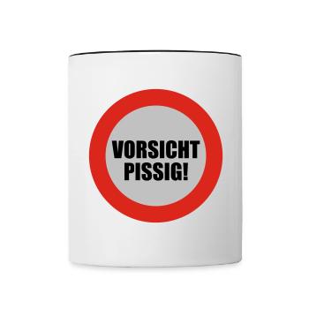 Vorsicht pissig - Tasse zweifarbig - Weiß/Schwarz - Vorne