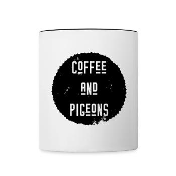 Alles was ich brauche sind Kaffee und Tauben - Tasse zweifarbig - Weiß/Schwarz - Vorne