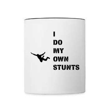 I do my own stunts, Jump! - Tasse zweifarbig - Weiß/Schwarz - Vorne