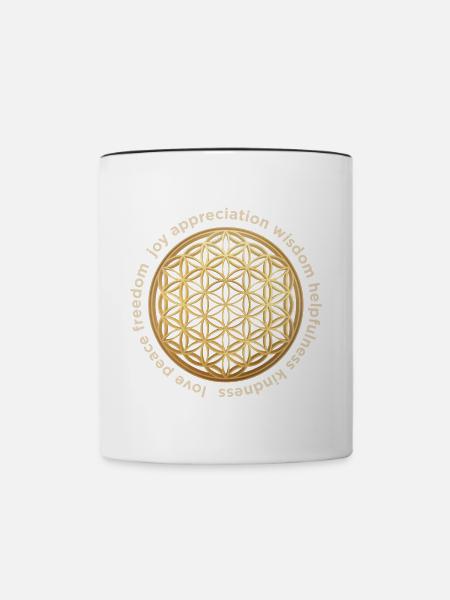 Lebensblume Geometrisches Harmonie-Muster - Tasse zweifarbig - Weiß/Schwarz