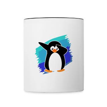 Dabbing pingu cute penguin shirt - Contrasting Mug - white/black - Front