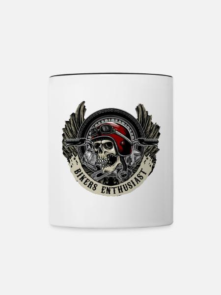Motorradfahrer, Skull - Tasse zweifarbig - Weiß/Schwarz