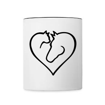 Katzenherz mit Pferd - Farbwechsel - Tasse zweifarbig - Weiß/Schwarz - Vorne