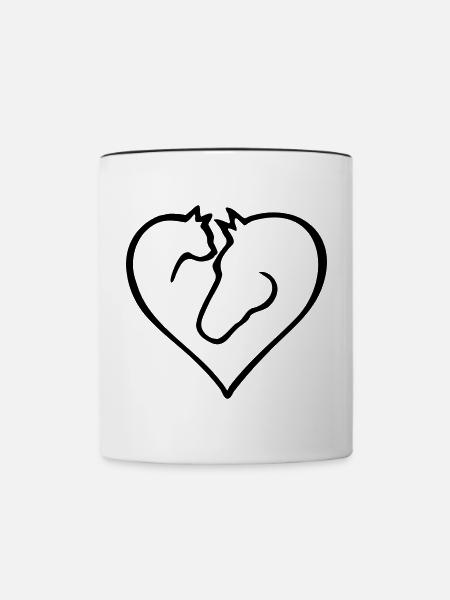 Katzenherz mit Pferd - Farbwechsel - Tasse zweifarbig - Weiß/Schwarz