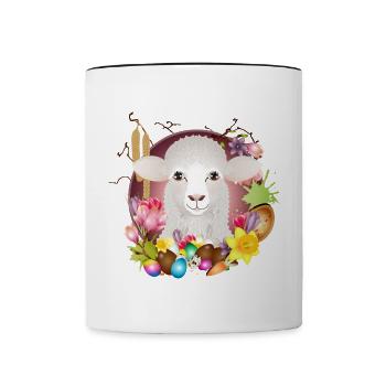 The sheep or lamb as a spring & Easter motif - Contrasting Mug - white/black - Front