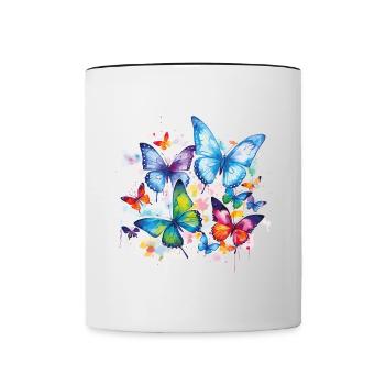 Papillons Coloré Coloré Belle Art Nature - Mug contrasté - blanc/noir - Devant
