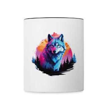 Loup Tête De Loup Loups Loup Pack Nature Néon Coloré - Mug contrasté - blanc/noir - Devant