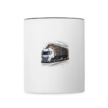 timber transport, timber, truck, forestry, long timber, occupation, forest - Contrasting Mug - white/black - Front