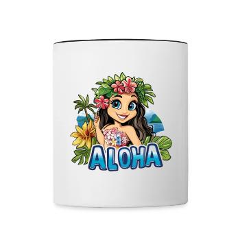 Hawaï Aloha Femme Fleurs Palmiers Plage Mer Île - Mug contrasté - blanc/noir - Devant