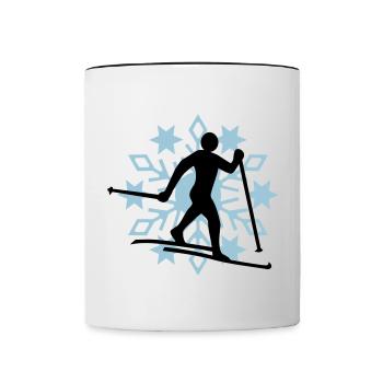 Cross-country snow flake - Contrasting Mug - white/black - Front