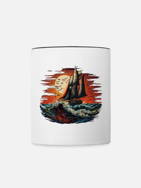 Segelschiff bei voller Fahrt - Tasse zweifarbig - Weiß/Schwarz