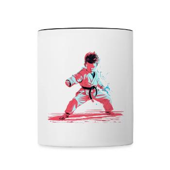 Karate Junge Synthwave - Tasse zweifarbig - Weiß/Schwarz - Vorne