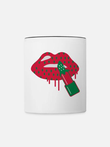 Lippenstift Erdbeere - Tasse zweifarbig - Weiß/Schwarz