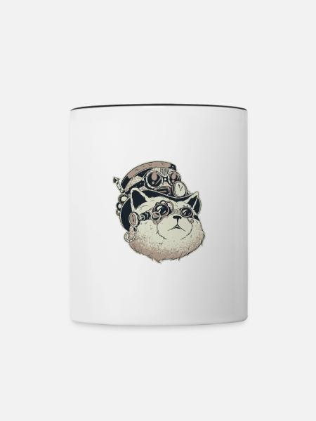 Steampunk-Katze - Tasse zweifarbig - Weiß/Schwarz