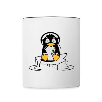Cooler Pinguin mit Kopfhörern auf Eis - Tasse zweifarbig - Weiß/Schwarz - Vorne