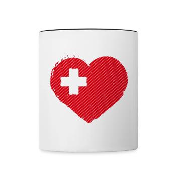 Suisse - Suisse - Cœur - Drapeau - Armoiries - Mug contrasté - blanc/noir - Devant