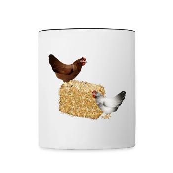 zwei Hühner auf einen Strohballen - Tasse zweifarbig - Weiß/Schwarz - Vorne