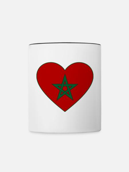 Marokko Flagge Herz - Tasse zweifarbig - Weiß/Schwarz