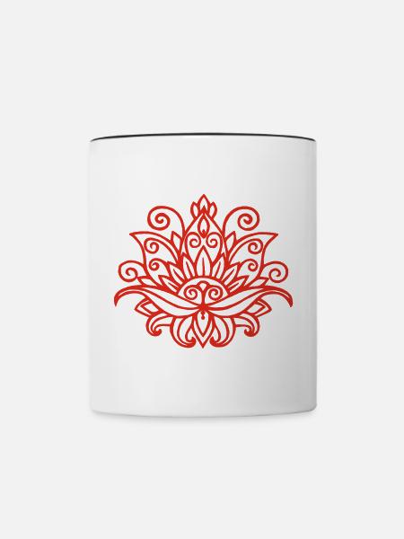 Roter Lotus Mandala - Tasse zweifarbig - Weiß/Schwarz