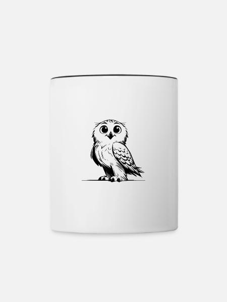 Putzige Schnee-Eule Bleistift Skizze - Tasse zweifarbig - Weiß/Schwarz