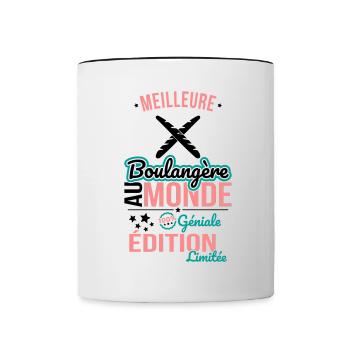 Meilleure Boulangère au monde - 100% géniale - Mug contrasté - blanc/noir - Devant