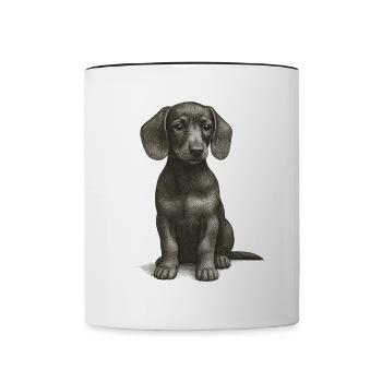 "Kleines Schlappohr" - Welpe Dackel - Tasse zweifarbig - Weiß/Schwarz - Vorne