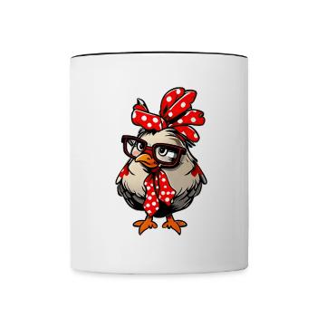 Sweet Chicken With Bandana Headband Glasses Girl - Contrasting Mug - white/black - Front