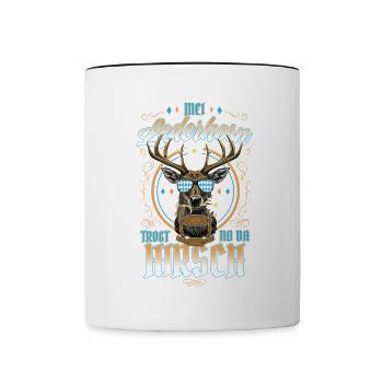Mei Lederhosn is in da Wäsch Lederhosen Ersatz - Mug contrasté - blanc/noir - Devant