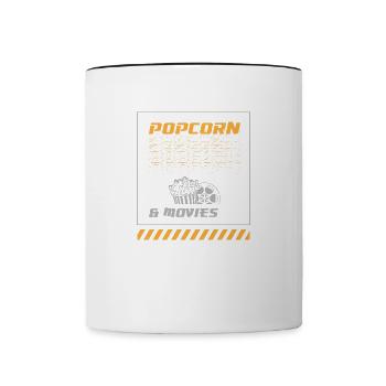 Popcorn und Filme Lustiges Sprichwort Gesunder - Tasse zweifarbig - Weiß/Schwarz - Vorne