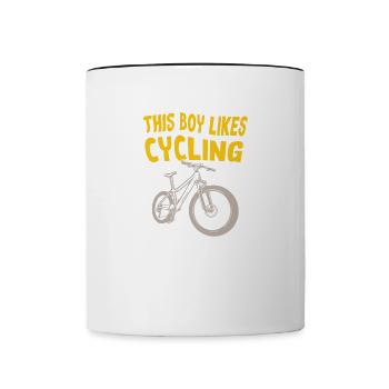 Junge mag Radfahren, Cardio Fahrrad, Hobbysport - Tasse zweifarbig - Weiß/Schwarz - Vorne