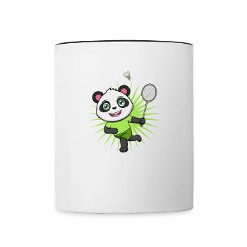 Panda Bear Badminton Player Ironic Hobby Sports - Contrasting Mug - white/black - Front