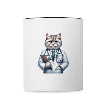 Cute Cat Doctor - Contrasting Mug - white/black - Front
