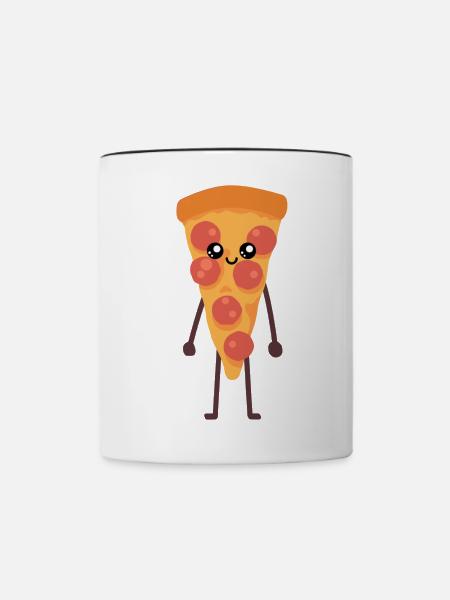 Pizza kawaii lustiges Geschenk - Tasse zweifarbig - Weiß/Schwarz