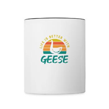 La vie avec les oies, l'oiseau, la nature, - Mug contrasté - blanc/noir - Devant