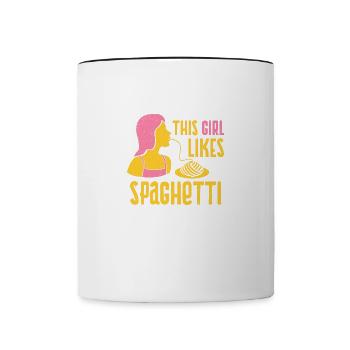 Girl Likes Pâtes Spaghetti Nouilles Cuisine - Mug contrasté - blanc/noir - Devant