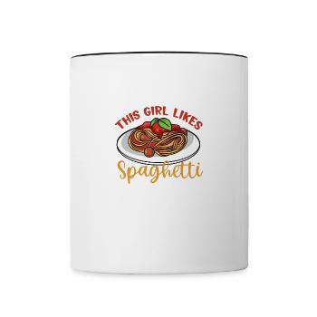 Fille aime les spaghettis citation drôle manger - Mug contrasté - blanc/noir - Devant